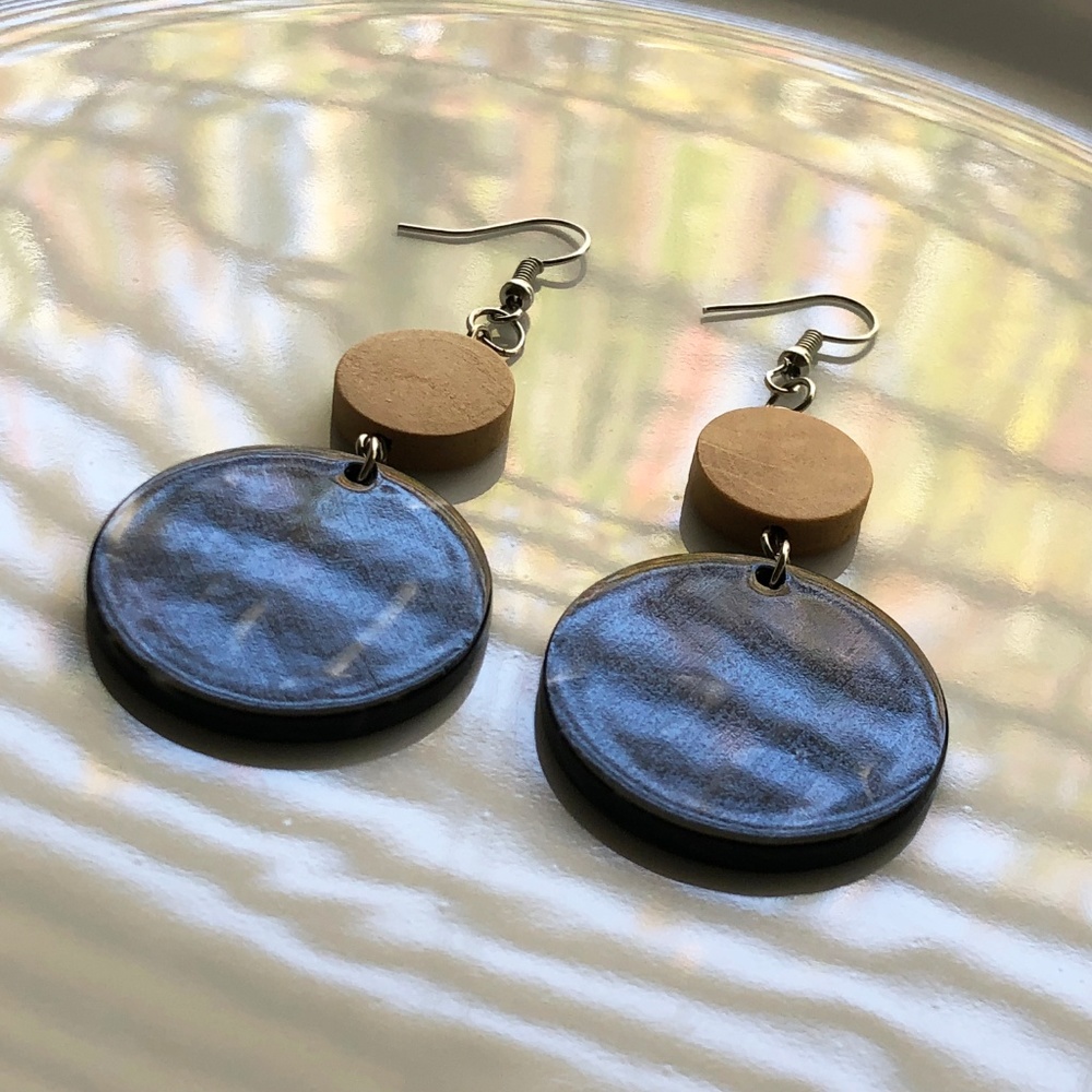 NEW "Terra" Acrylic Wooden Round Earrings (Black) - Picture 4 of 8